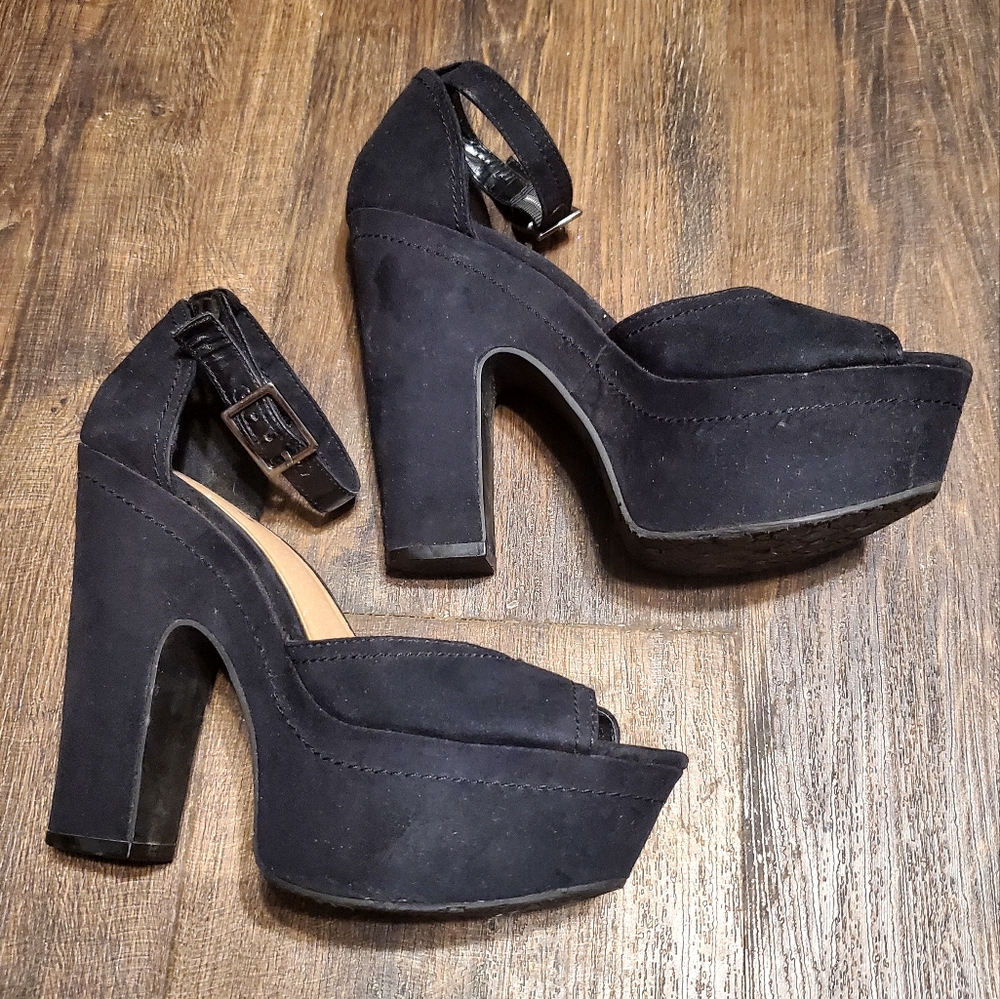 Candies 7 Y2K Platform Black Chunky Peeptoe Heels Womens